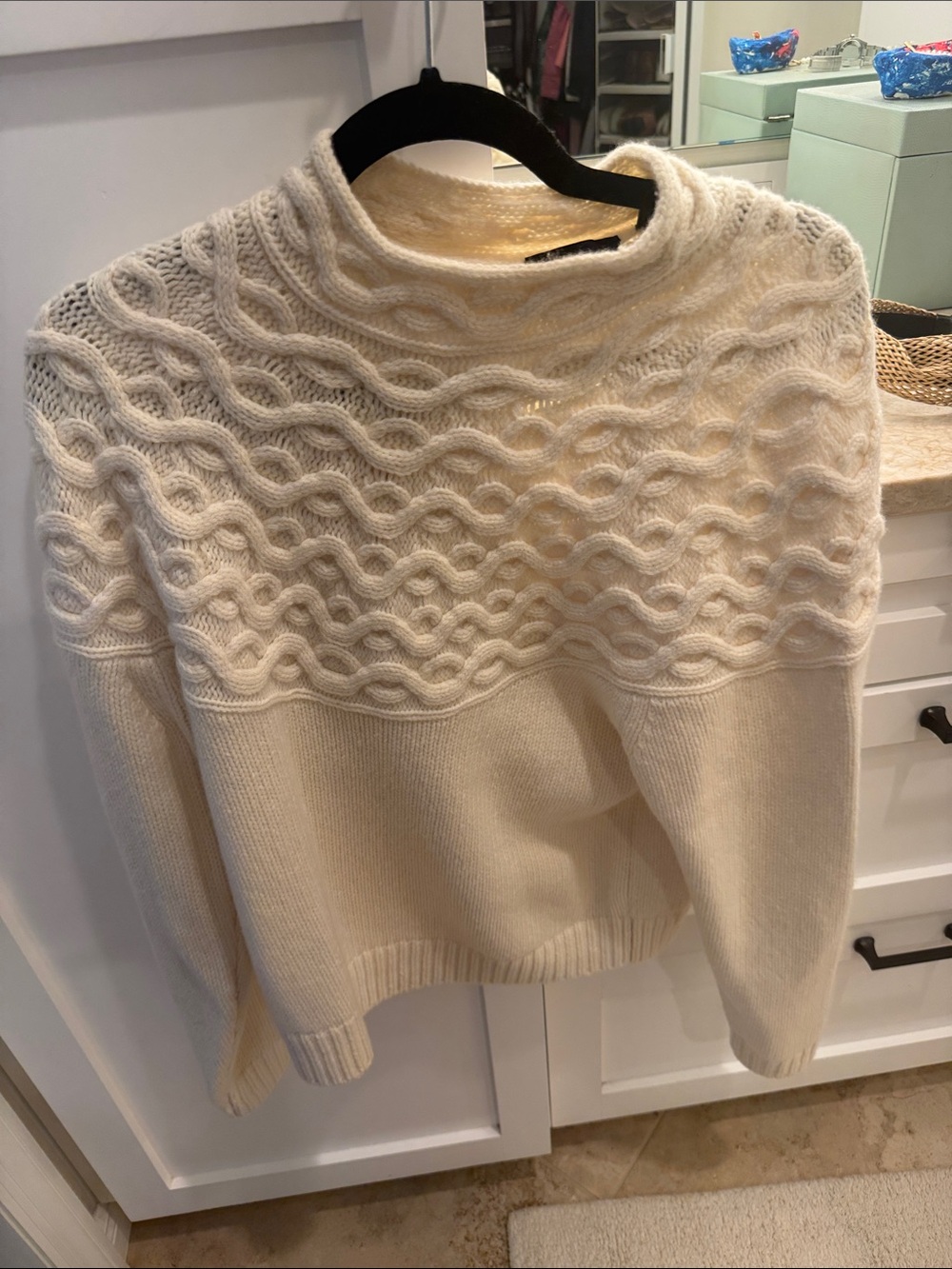 Theory Cream Cable Yoke Turtleneck Sweater